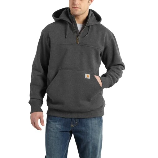 'Carhartt' Men's Rain Defender Paxton Heavyweight 1/4 Zip Hoodie - Carbon Heather -Shoes Boot Store