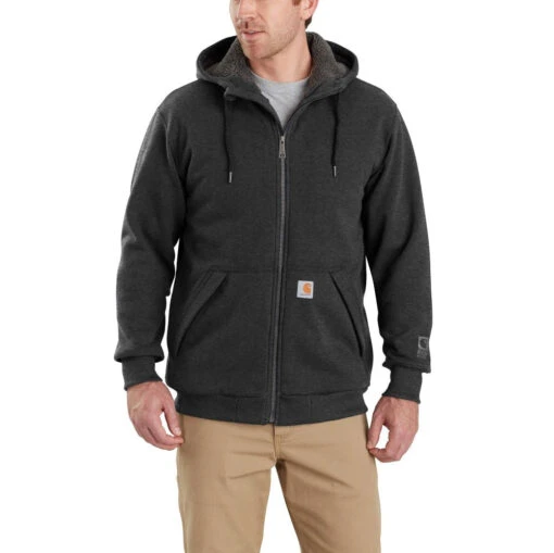 'Carhartt' Men's Rain Defender® Midweight Sherpa Lined Full Zip Sweatshirt - Carbon Heather -Shoes Boot Store