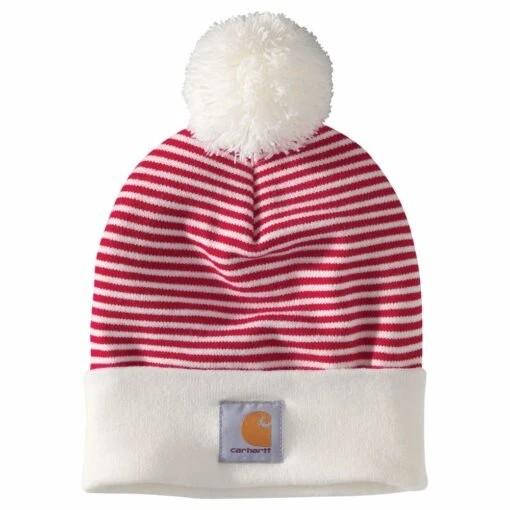 'Carhartt' Adult Knit Pom Pom Cuffed Beanie - Red Stripe -Shoes Boot Store