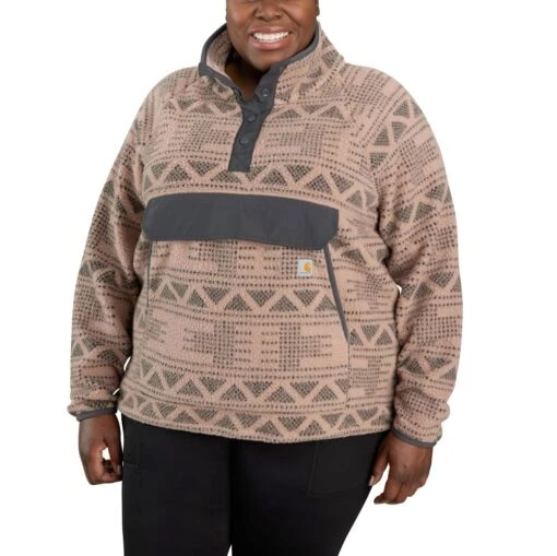 'Carhartt' Women's Fleece 1/4 Relaxed Fit Fleece Jacket - Taupe Aztec -Shoes Boot Store