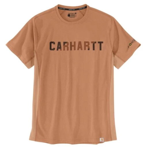 'Carhartt' Men's Force® Relaxed Fit Midweight Block Logo T-Shirt - Dusty Orange -Shoes Boot Store