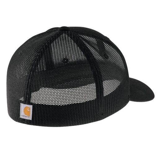 'Carhartt' Men's Rugged Flex Fitted Canvas Mesh-Back Logo Graphic Cap - Black -Shoes Boot Store
