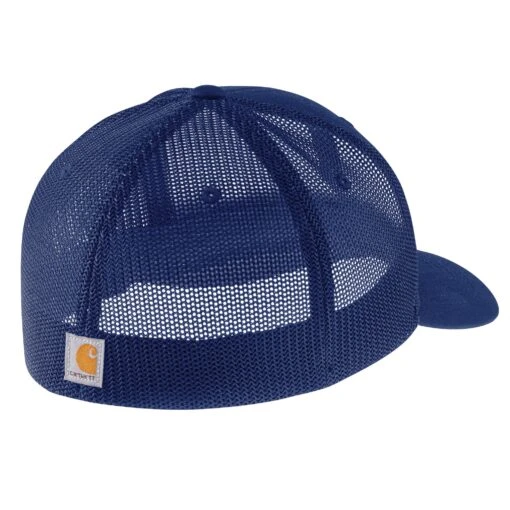 'Carhartt' Men's Rugged Flex Fitted Canvas Mesh-Back Logo Graphic Cap - Scout Blue -Shoes Boot Store