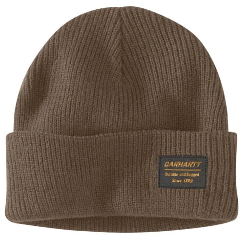'Carhartt' Men's Knit Rugged Patch Beanie - Coffee -Shoes Boot Store