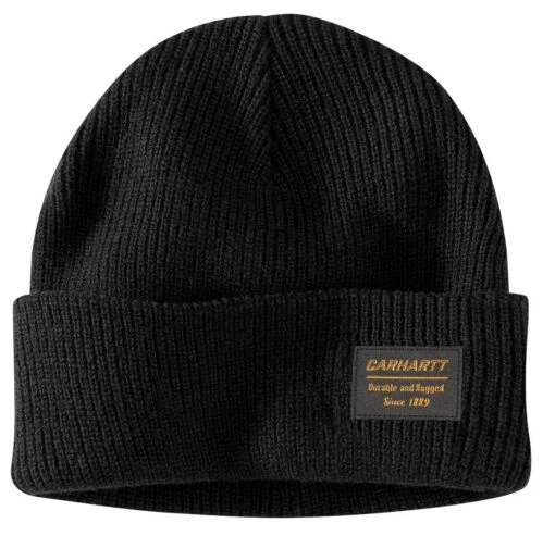 'Carhartt' Men's Knit Rugged Patch Beanie - Black -Shoes Boot Store