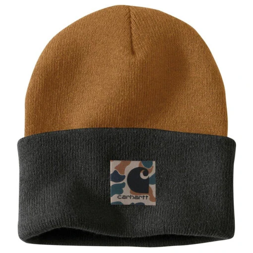 'Carhartt' Men's Knit Camo Patch Beanie - Carhartt Brown -Shoes Boot Store