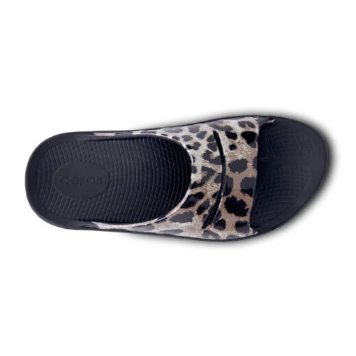 'OOFOS' Women's OOahh Slide Limited Edition - Black / Cheetah -Shoes Boot Store