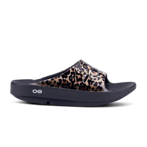 'OOFOS' Women's OOahh Slide Limited Edition - Black / Leopard -Shoes Boot Store 1103BLKLEOPRD