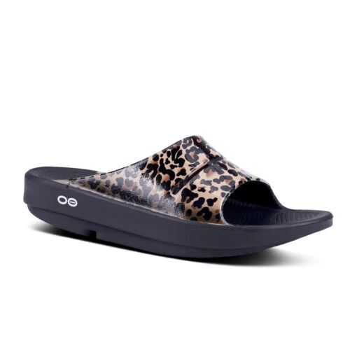 'OOFOS' Women's OOahh Slide Limited Edition - Black / Leopard -Shoes Boot Store 1103BLKLEOPRD