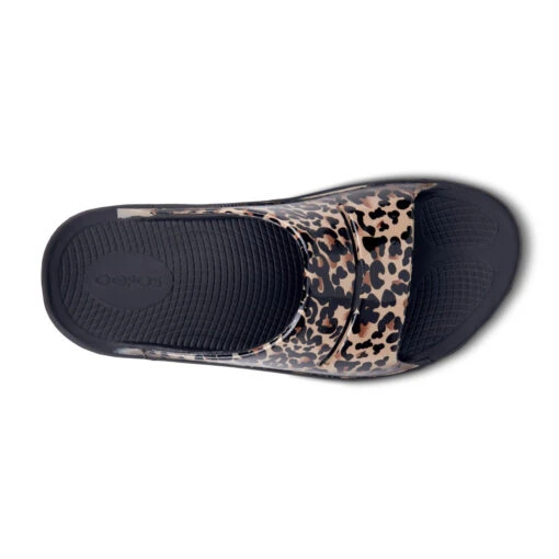 'OOFOS' Women's OOahh Slide Limited Edition - Black / Leopard -Shoes Boot Store 1103BLKLEOPRD