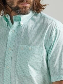 Wrangler 'George Strait' Men's Print Relaxed Fit Button Down - Mint Paisley -Shoes Boot Store 112324895 ALT2 1024x1024@2x