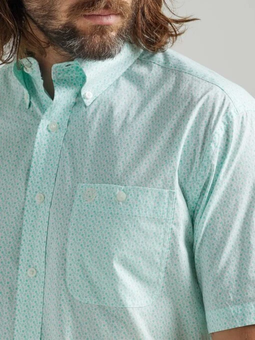 Wrangler 'George Strait' Men's Print Relaxed Fit Button Down - Mint Paisley -Shoes Boot Store 112324895