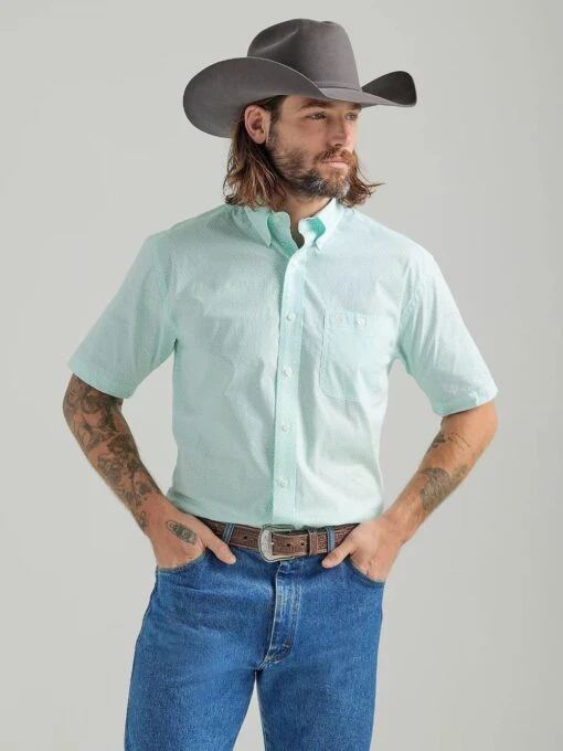 Wrangler 'George Strait' Men's Print Relaxed Fit Button Down - Mint Paisley -Shoes Boot Store 112324895