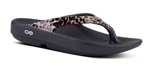 'OOFOS' Women's OOlala Thong Limited Edition - Black / Leopard -Shoes Boot Store