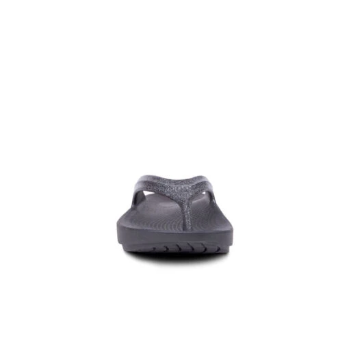 'OOFOS' Women's OOlala Luxe Thong - Glitter Black -Shoes Boot Store