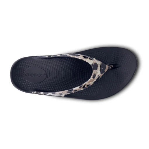 'OOFOS' Women's OOlala Thong Limited Edition - Black / Cheetah -Shoes Boot Store