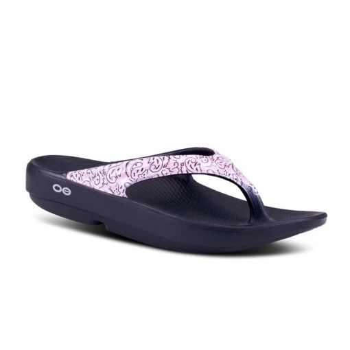 'OOFOS' Women OOlala Luxe Thong - Black / Pink Bandana -Shoes Boot Store