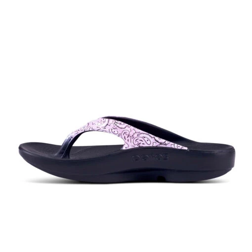 'OOFOS' Women OOlala Luxe Thong - Black / Pink Bandana -Shoes Boot Store