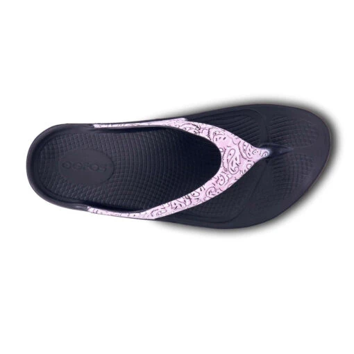 'OOFOS' Women OOlala Luxe Thong - Black / Pink Bandana -Shoes Boot Store