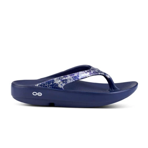 'OOFOS' Women's OOlala Thong Limited Edition - Navy / Silver Snake -Shoes Boot Store