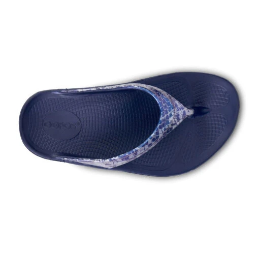'OOFOS' Women's OOlala Thong Limited Edition - Navy / Silver Snake -Shoes Boot Store