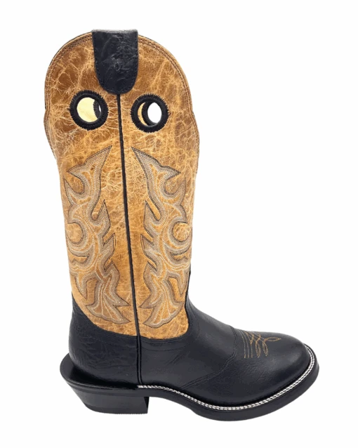 'Hondo Boots' Men's 14" Nubuck Bullhide Western Round Toe - Black / Tan -Shoes Boot Store