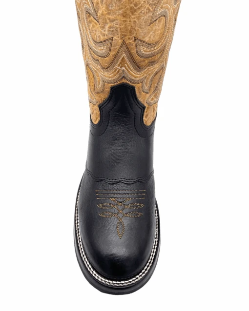 'Hondo Boots' Men's 14" Nubuck Bullhide Western Round Toe - Black / Tan -Shoes Boot Store