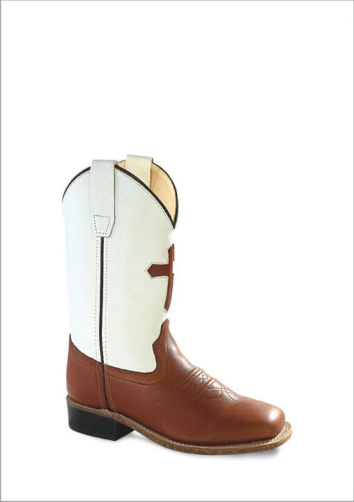 'Old West' Child's Corona Cross Square Toe - Pecan / White -Shoes Boot Store