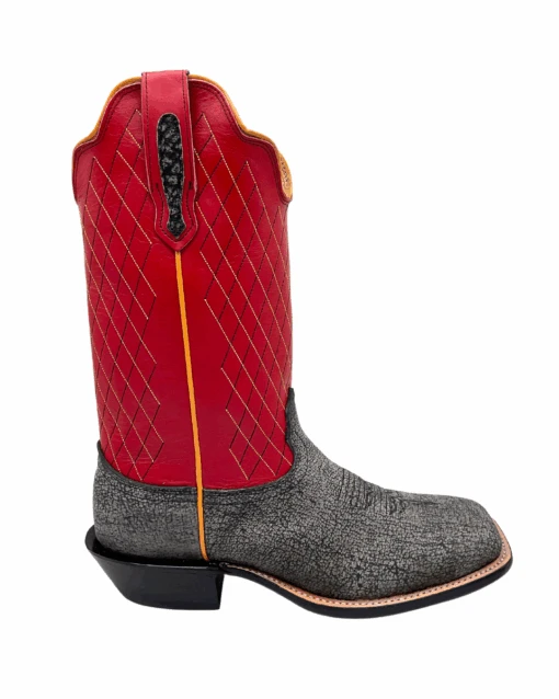 'Fenoglio' Men's 13" Cape Buffalo Western Square Toe - Grey / Red -Shoes Boot Store