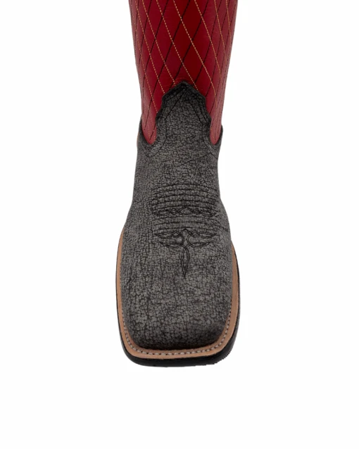 'Fenoglio' Men's 13" Cape Buffalo Western Square Toe - Grey / Red -Shoes Boot Store