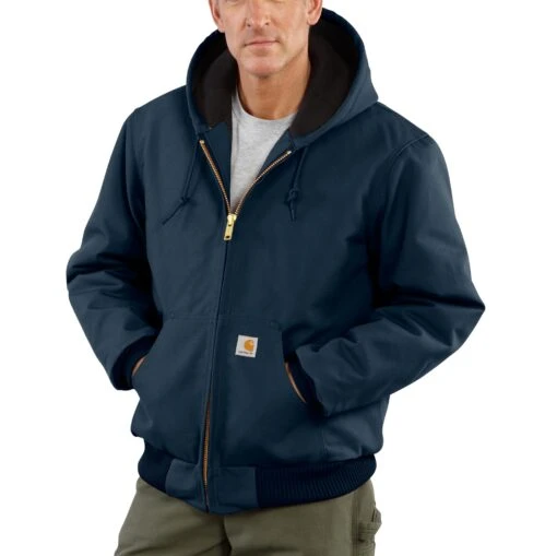 'Carhartt' Men's Loose Fit Firm Duck Insulated Flannel-Lined Active Jacket - Navy -Shoes Boot Store